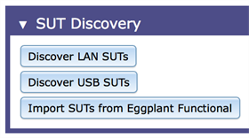 SUT Discovery feature on the SUTs administration page in Eggplant Manager